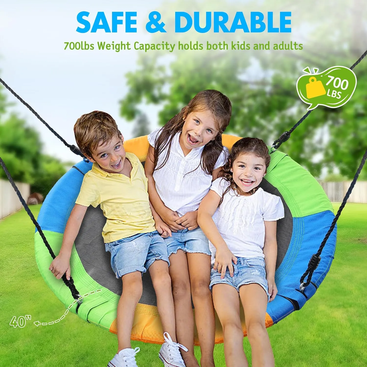 Tree Swing for Kids Outdoor, 40" Flying Saucer Swing with Tree Swing Straps & Carabiners for Backyard, Tear-Resistant & Waterproof 900D Oxford Fabric, 9mm Thickness Adjustable Ropes