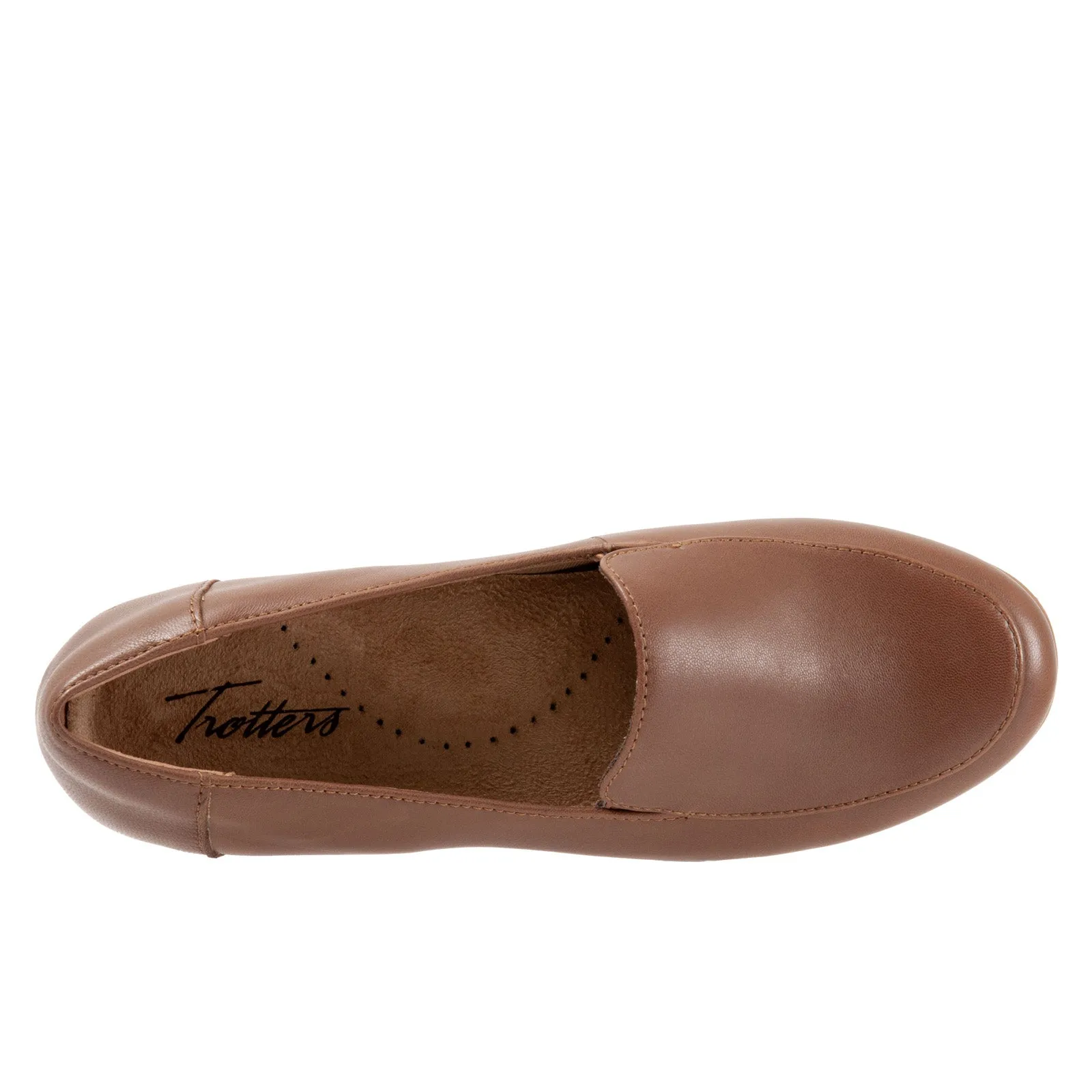 Trotters Deanna T2055-210 Womens Brown Wide Leather Loafer Flats Shoes