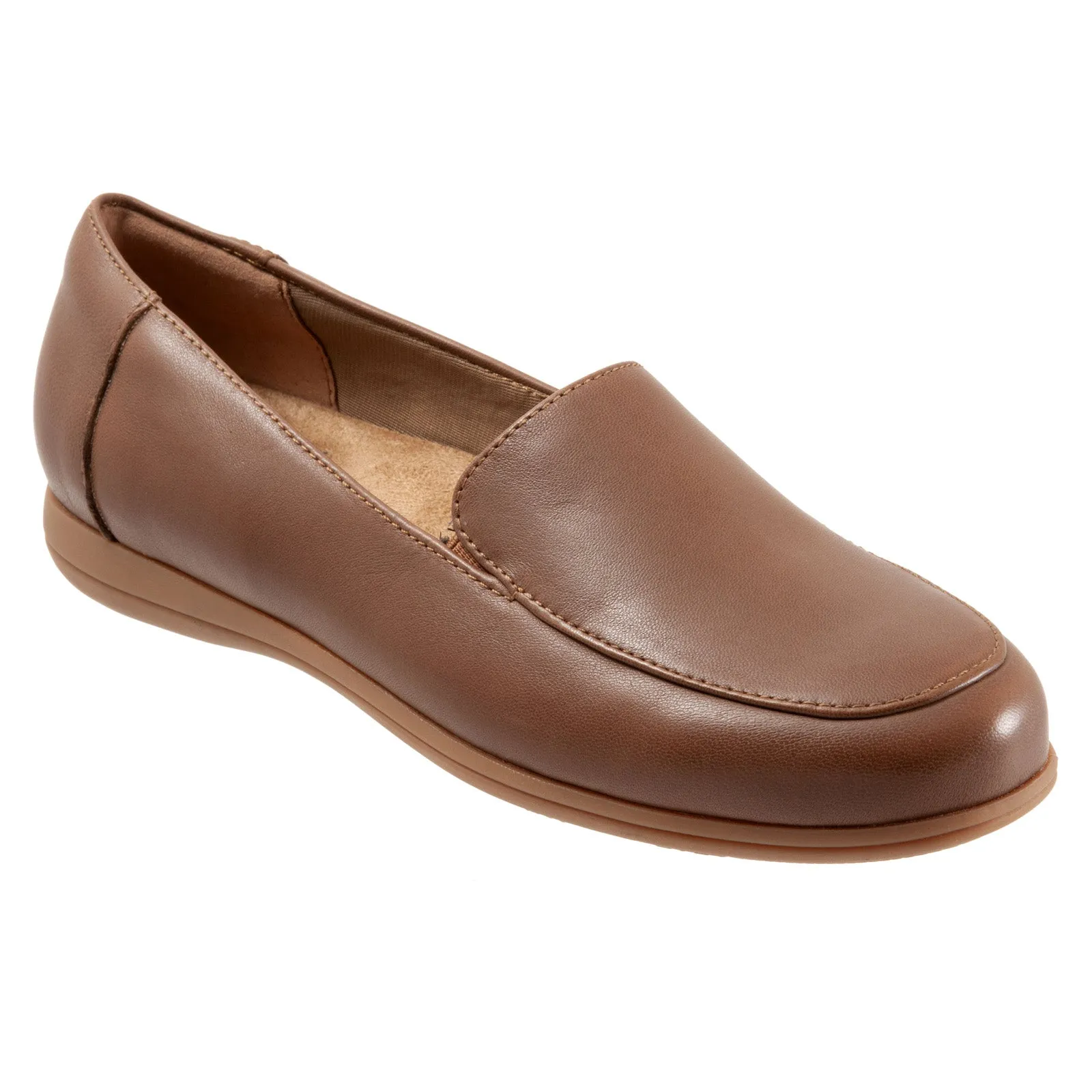 Trotters Deanna T2055-210 Womens Brown Wide Leather Loafer Flats Shoes