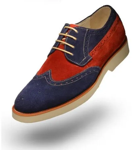 Two Tone Suede Leather Derby Shoes for Men - Red and Navy