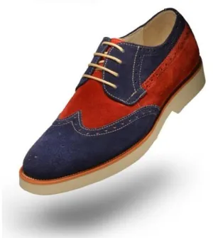 Two Tone Suede Leather Derby Shoes for Men - Red and Navy