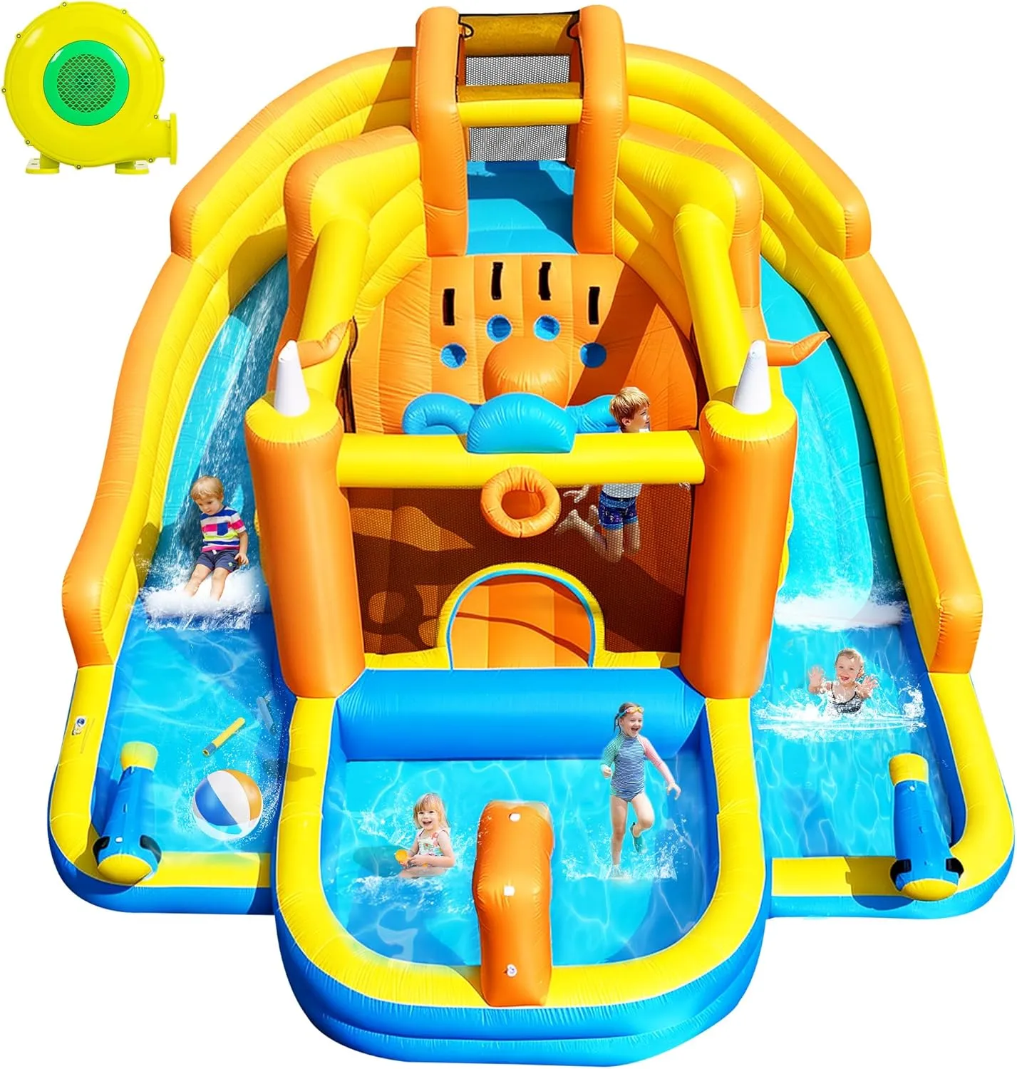 Ultra Inflatable Bounce House Water Slide,15x13FT Mega Water Park with Dual Slides,750W Blower,Climbing Wall,Splash Pool,Basket-Rim,Water Cannon,Great Party Gift for Kids Backyard