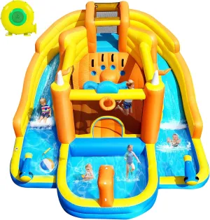 Ultra Inflatable Bounce House Water Slide,15x13FT Mega Water Park with Dual Slides,750W Blower,Climbing Wall,Splash Pool,Basket-Rim,Water Cannon,Great Party Gift for Kids Backyard