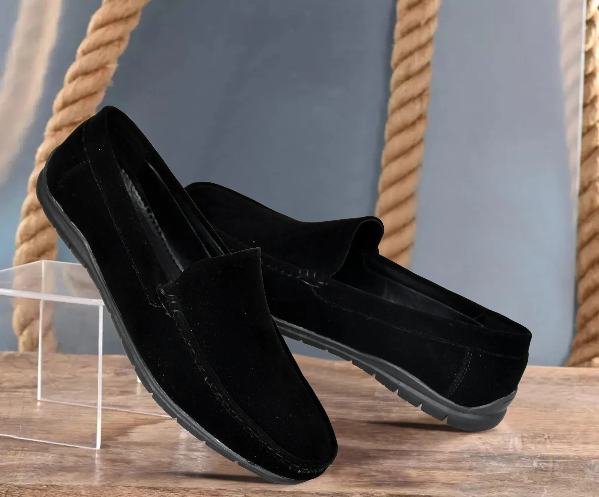 Velvet Pull-on Loafer for Men  Black