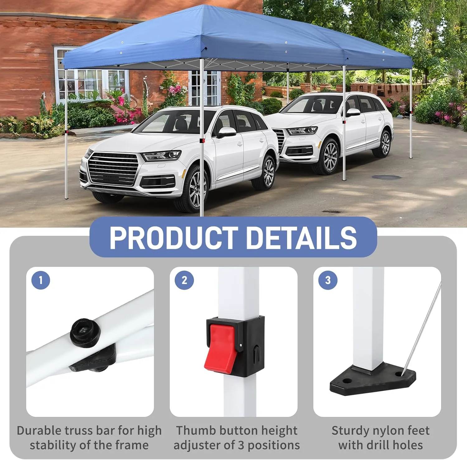 VINGLI 10x20 Pop Up Canopy with Sidewalls Wheeled Bag Easy Up Canopy Tent with Nettings, Screened in Gazebo for Camping Screened Canopy (Blue, 10x20)