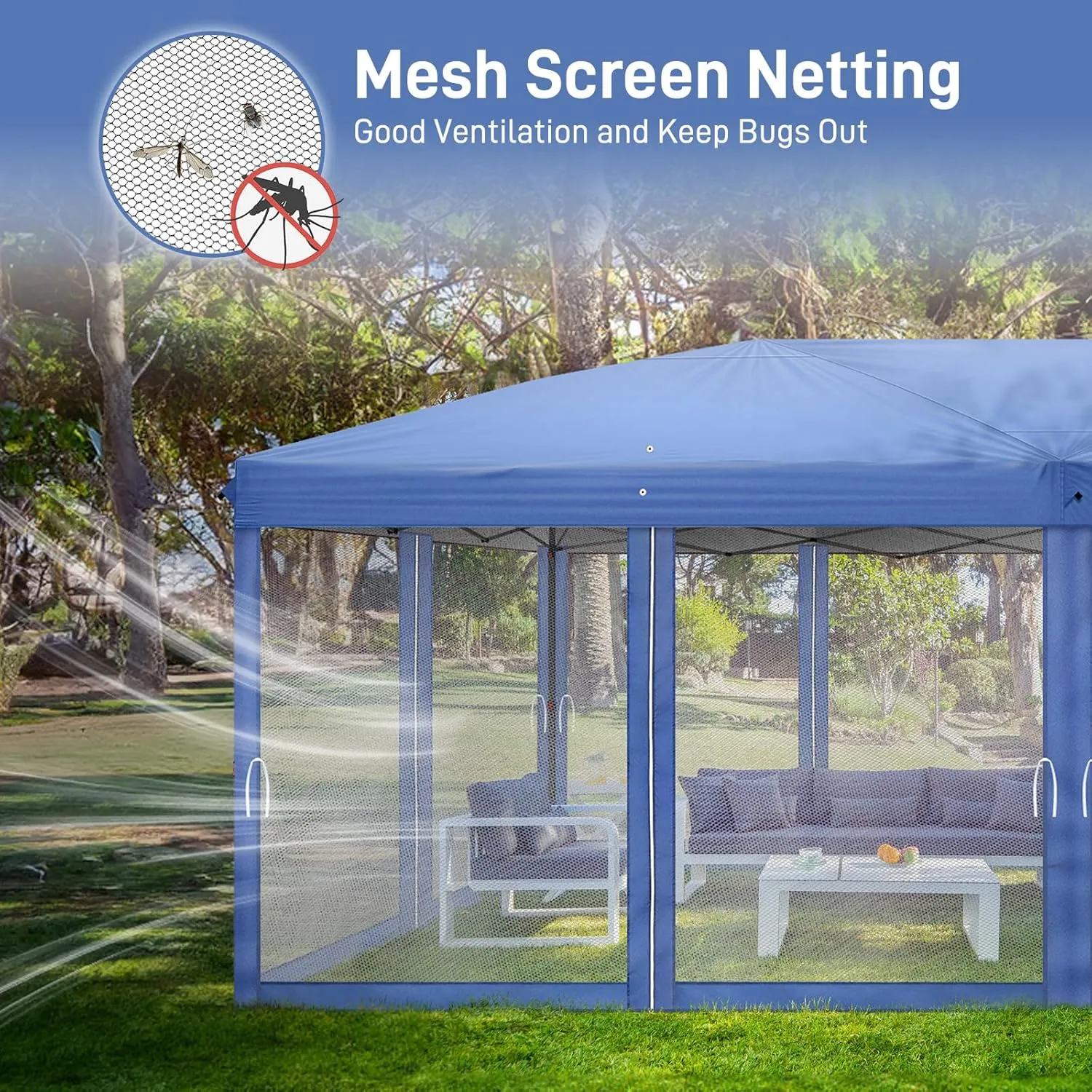 VINGLI 10x20 Pop Up Canopy with Sidewalls Wheeled Bag Easy Up Canopy Tent with Nettings, Screened in Gazebo for Camping Screened Canopy (Blue, 10x20)
