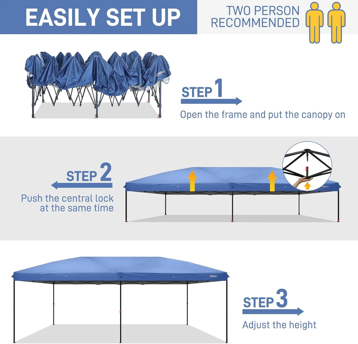 VINGLI 10x20 Pop Up Canopy with Sidewalls Wheeled Bag Easy Up Canopy Tent with Nettings, Screened in Gazebo for Camping Screened Canopy (Blue, 10x20)