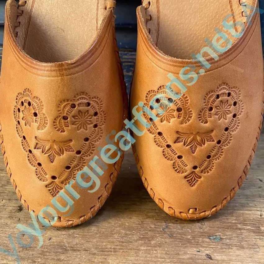 Vintage Mexican Tooled Leather Mules Shoes Sz 6