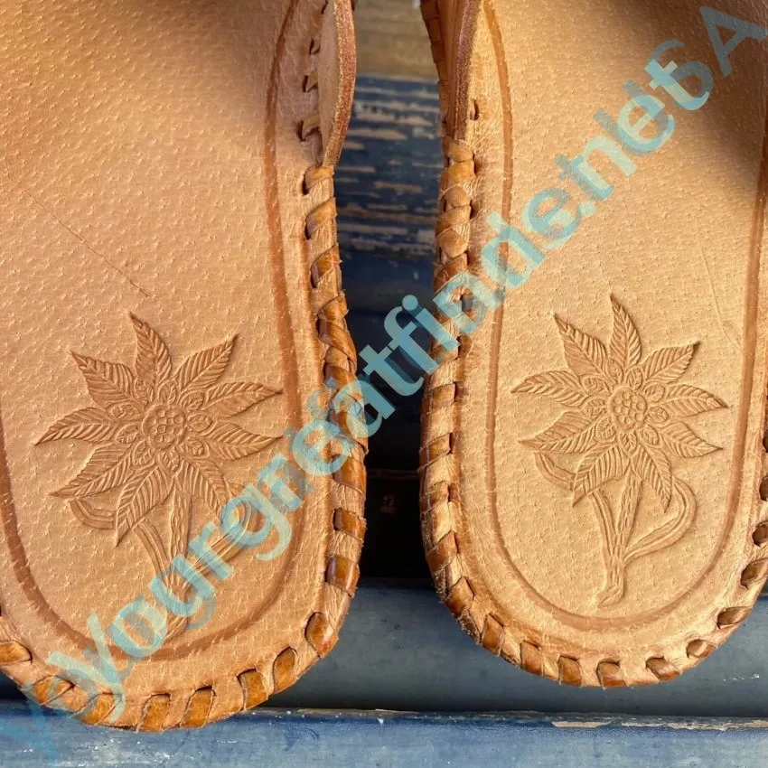 Vintage Mexican Tooled Leather Mules Shoes Sz 6