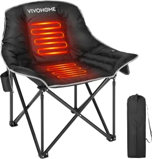 VIVOHOME Oversized Heated Camping Chair, Portable Folding Chair for Outdoor Sports with 12V 20W PD Fast Charging Type C Port, 3 Levels of Heat, NTC Overheat Protection System(Power Bank not Included)
