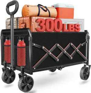 Wagons Carts Foldable - Collapsible Wagon Cart - Foldable Wagon Cart with Wheels Lightweight 300LBS for Beach, Sports Camping, Grocery and Garden