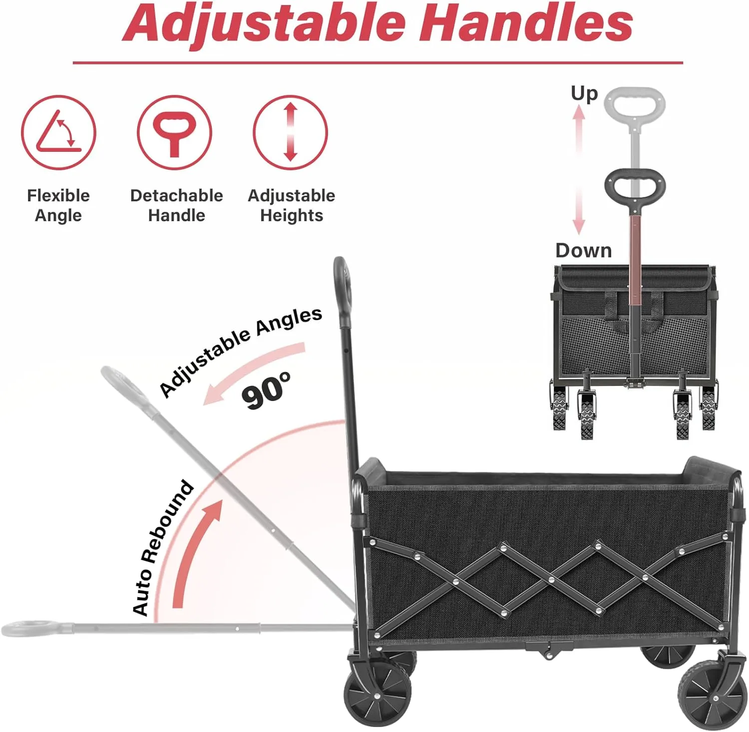 Wagons Carts Foldable - Collapsible Wagon Cart - Foldable Wagon Cart with Wheels Lightweight 300LBS for Beach, Sports Camping, Grocery and Garden