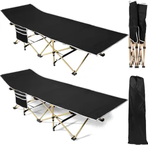 Wenqik 2 Pack 450lbs Max Load Camping Cot for Adults with Carry Bag Portable Folding Outdoor Sleeping Cot Heavy Duty Bed for Traveling Camp Military Office Nap Beach Home Lounging