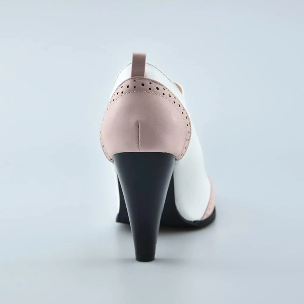Womens Brown Retro Mary Jane Oxford High Heels Pumps Shoes for Women Teardrop Cutout Round Toe Pierced Strappy Oxfords Mary Janes High-Heel Pump Shoe