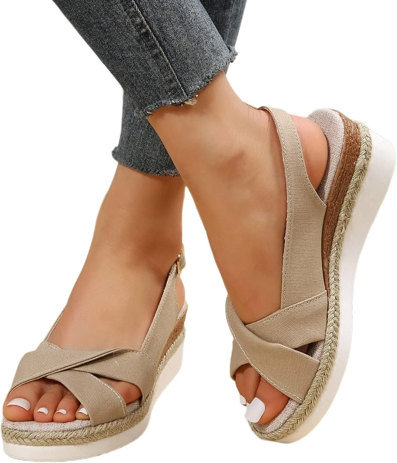 Women's Espadrille Sandals with Back Strap, Low Wedge Platform Sandals, Dressy Summer Wedges, Comfortable Office Shoes for Women, Ladies Walking Sandal, Casual Lightweight Sandal 2025 Fashion Trends