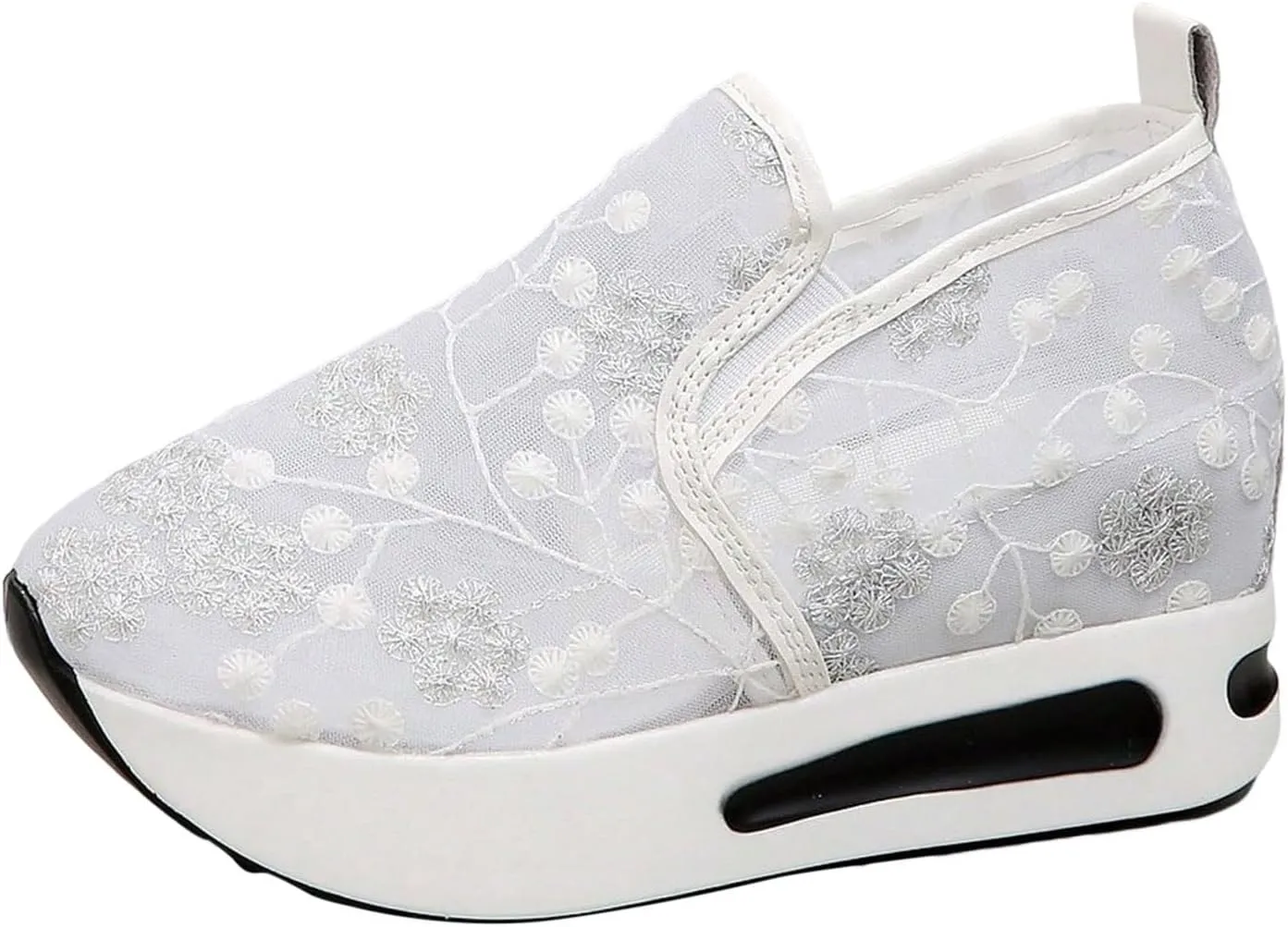 Women's Fashion Sneakers Dressy ，Floral Embroidery Breathable Sheer Mesh Wedge Sneakers Platform Casual Sneakers Lace up Walking Shoes