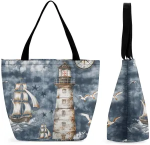 Women's Handbags Lighthouse Compass And Ships Shopping Bag Leather Tote Bag Satchel Bags