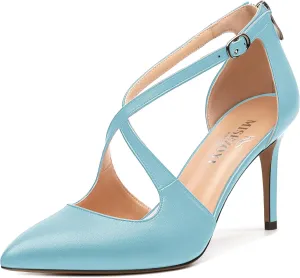 Womens High Heels Pointed Toe Pumps Crossed Strap Stilettos Cut Out Sandal Pumps Party Dress Shoes with Back Zipper