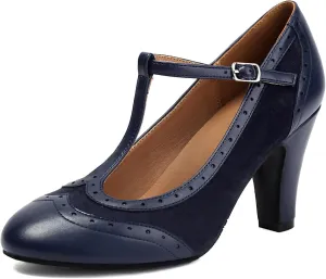 Women's Mary Jane Wingtip Rockability Oxford Close Round Toe Vintage 1950s Heels T-Straps Retro 1920s Victorian Pumps Shoes