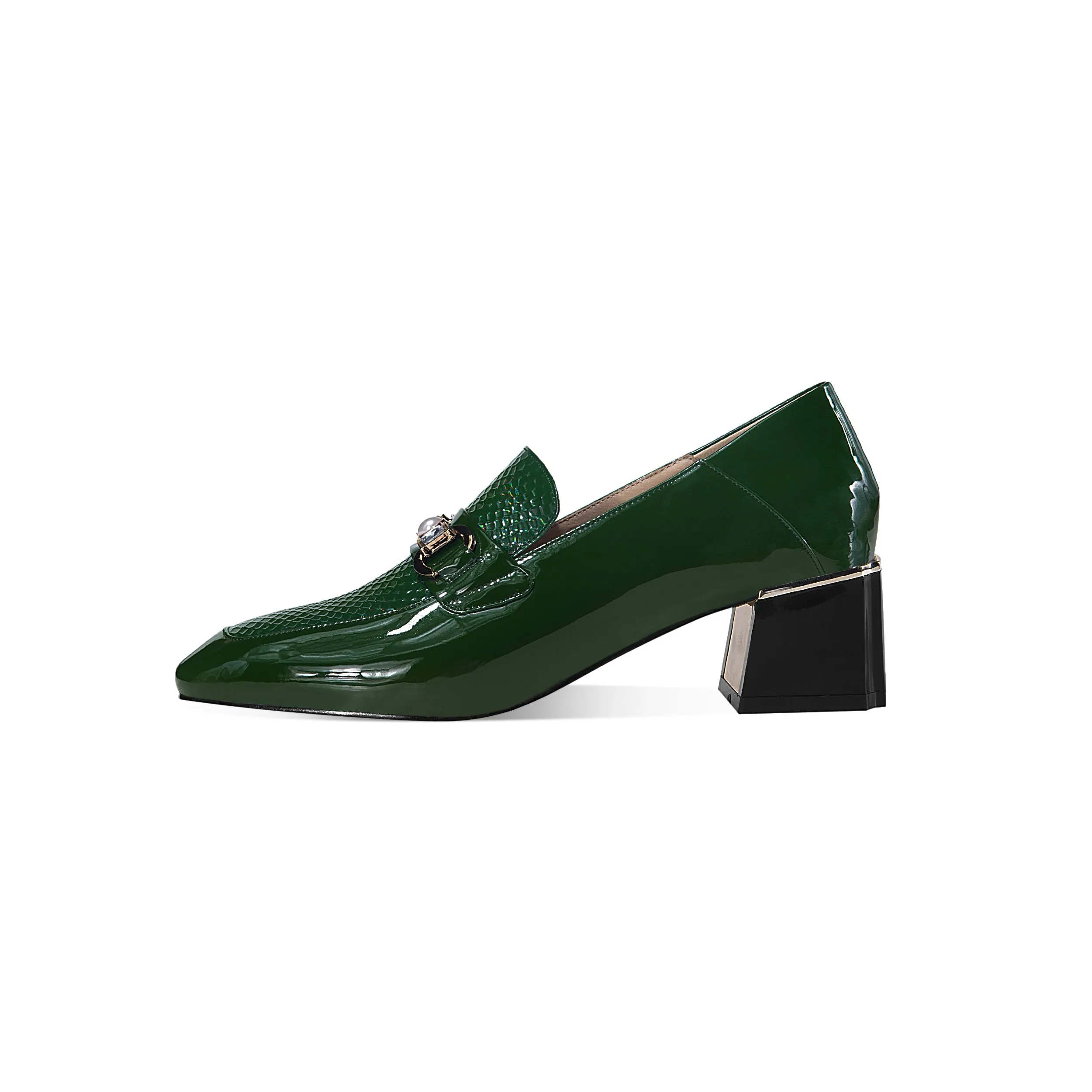 Women's Patent Leather Stylish Medium Heel Block Heel Slip-On Loafers