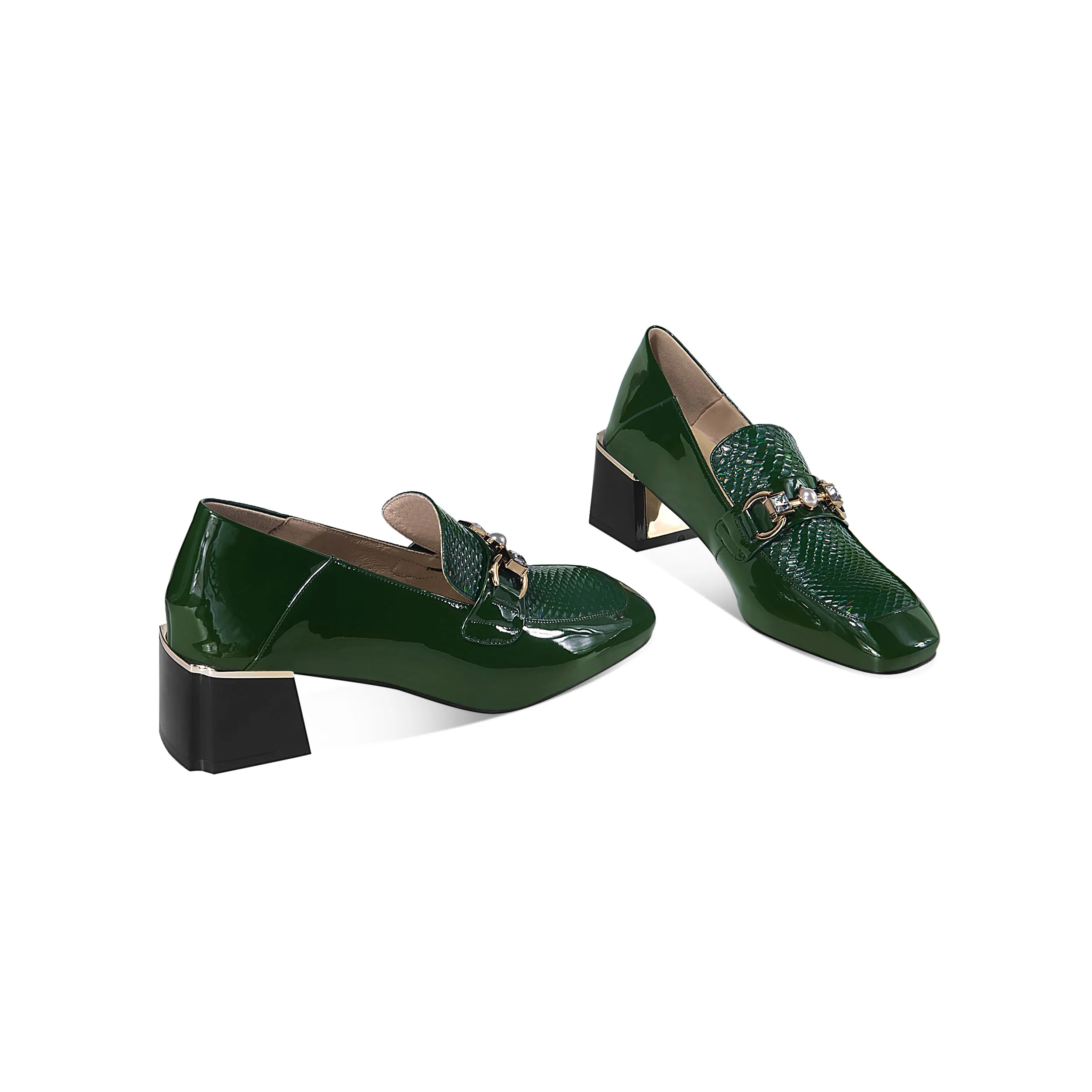 Women's Patent Leather Stylish Medium Heel Block Heel Slip-On Loafers