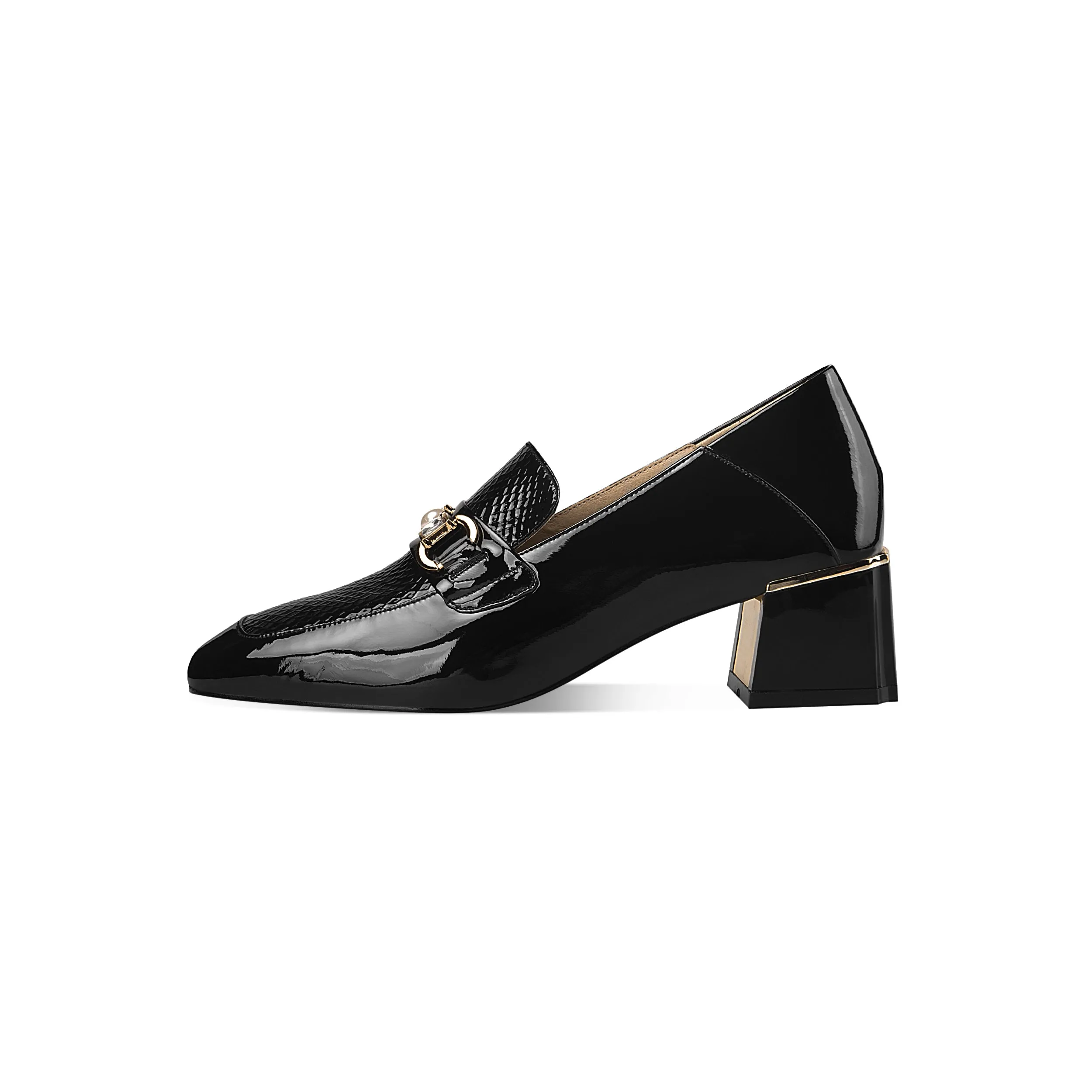 Women's Patent Leather Stylish Medium Heel Block Heel Slip-On Loafers