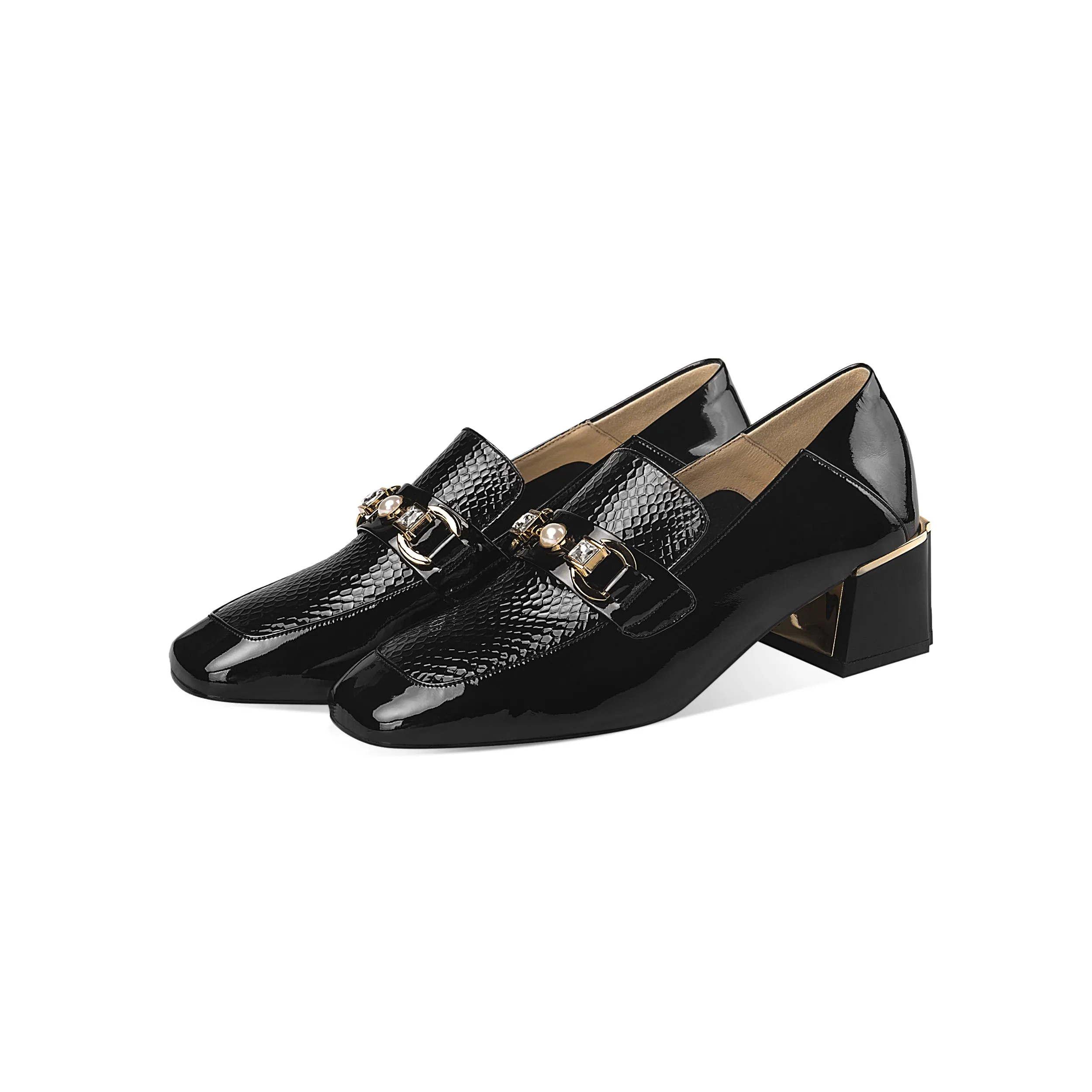 Women's Patent Leather Stylish Medium Heel Block Heel Slip-On Loafers