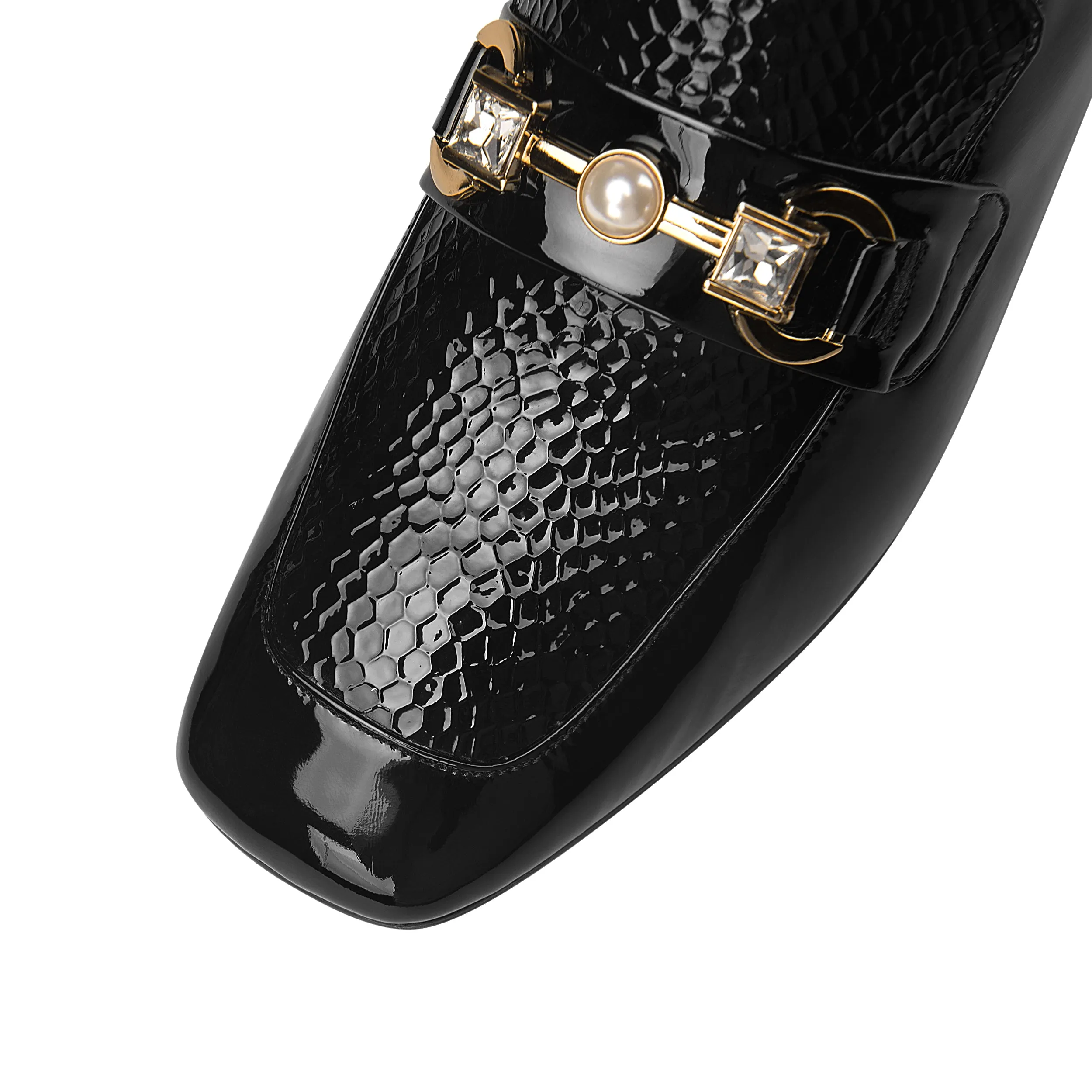 Women's Patent Leather Stylish Medium Heel Block Heel Slip-On Loafers