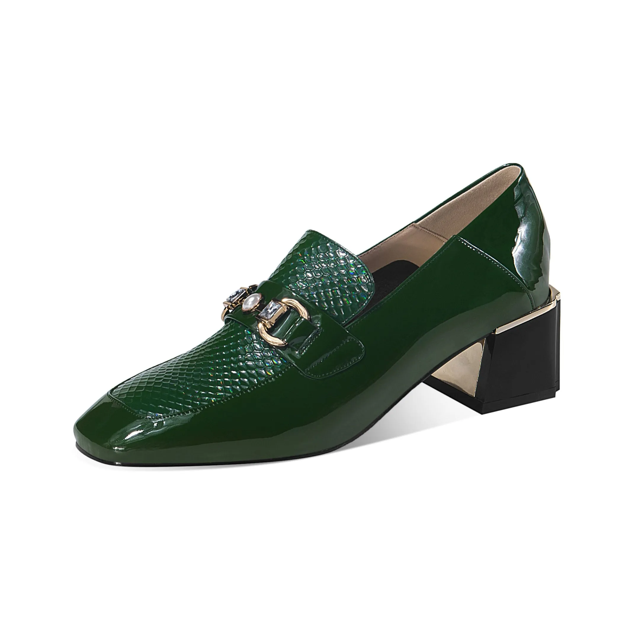 Women's Patent Leather Stylish Medium Heel Block Heel Slip-On Loafers