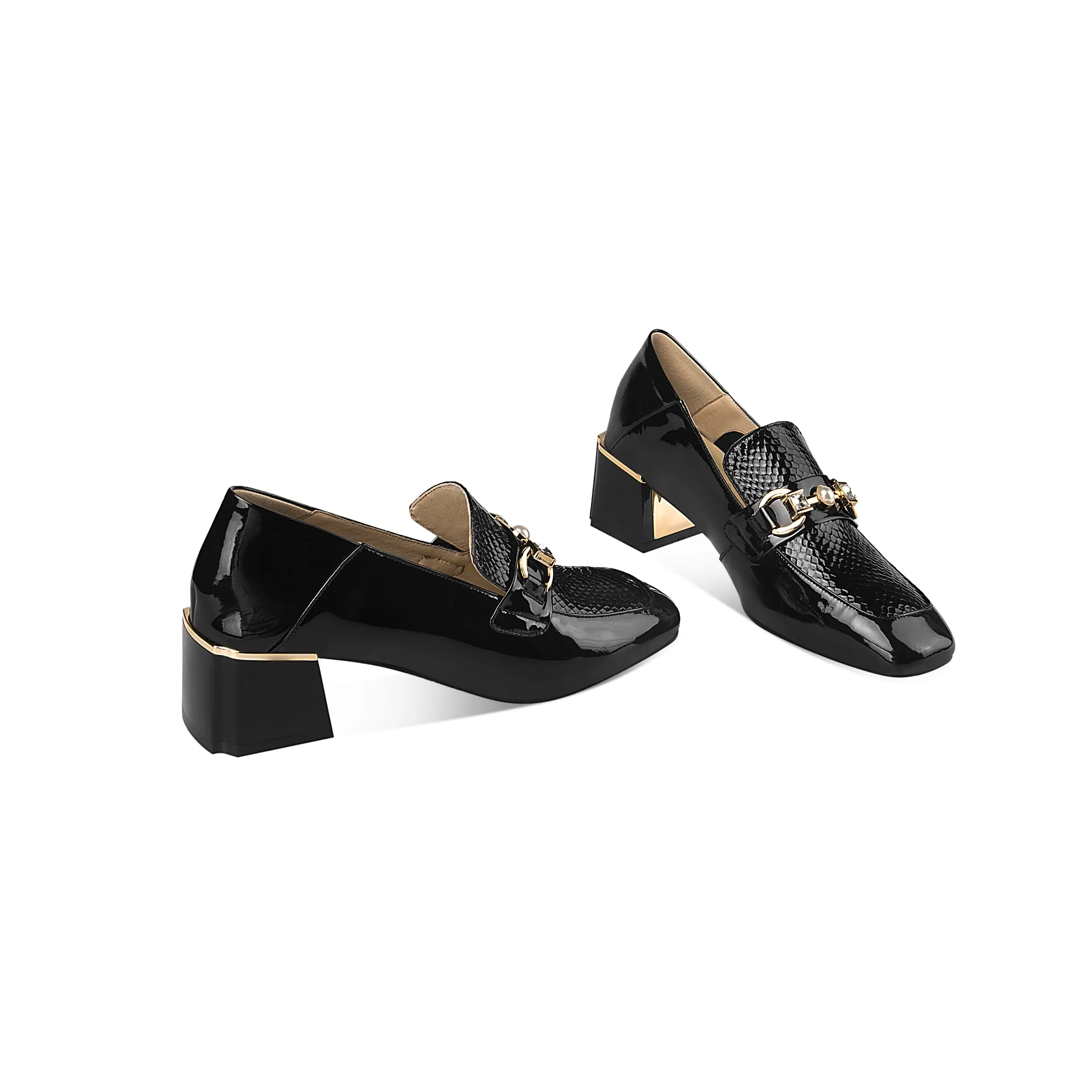 Women's Patent Leather Stylish Medium Heel Block Heel Slip-On Loafers