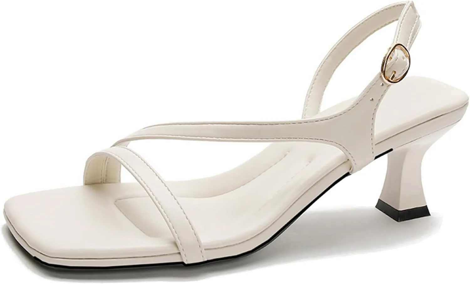 WUIWUIYU Women's Kitten Heels Slides Heeled Flip Flops Low Heels Slip-on Square Open Toe Sandals Strappy Summer Dress Sandal(2.4 Inch)