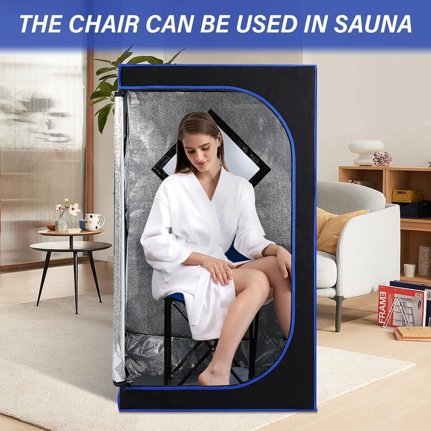 ZONEMEL Portable Sauna Chair, Fast Folding, Ideal for Sauna, Fishing, Lightweight Compact Backpack Chairs, Bule