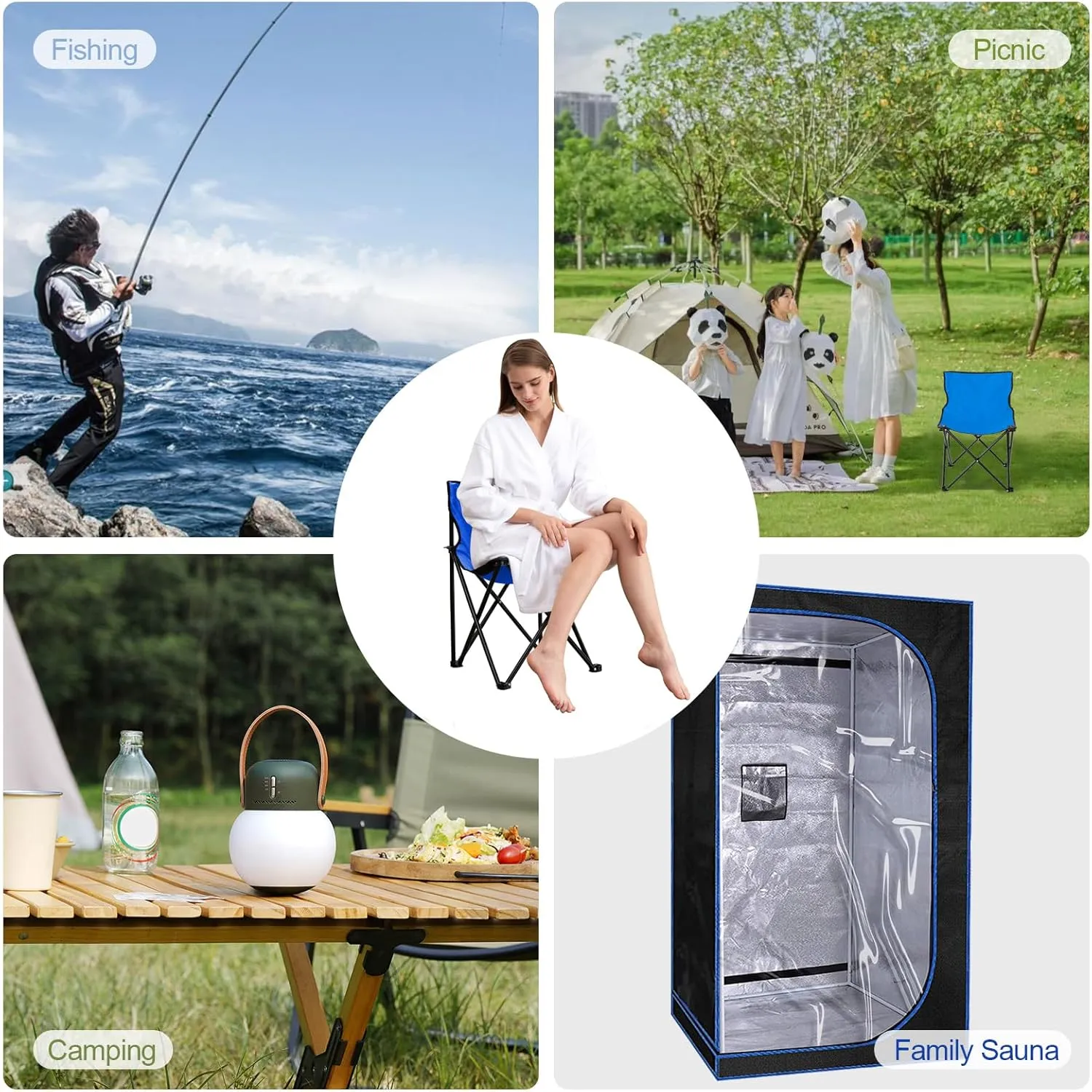 ZONEMEL Portable Sauna Chair, Fast Folding, Ideal for Sauna, Fishing, Lightweight Compact Backpack Chairs, Bule
